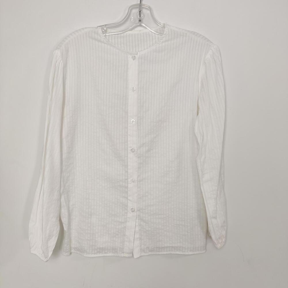 DAZY Women’s White Textured Stripe Button Front Blouse Shirt Size Small